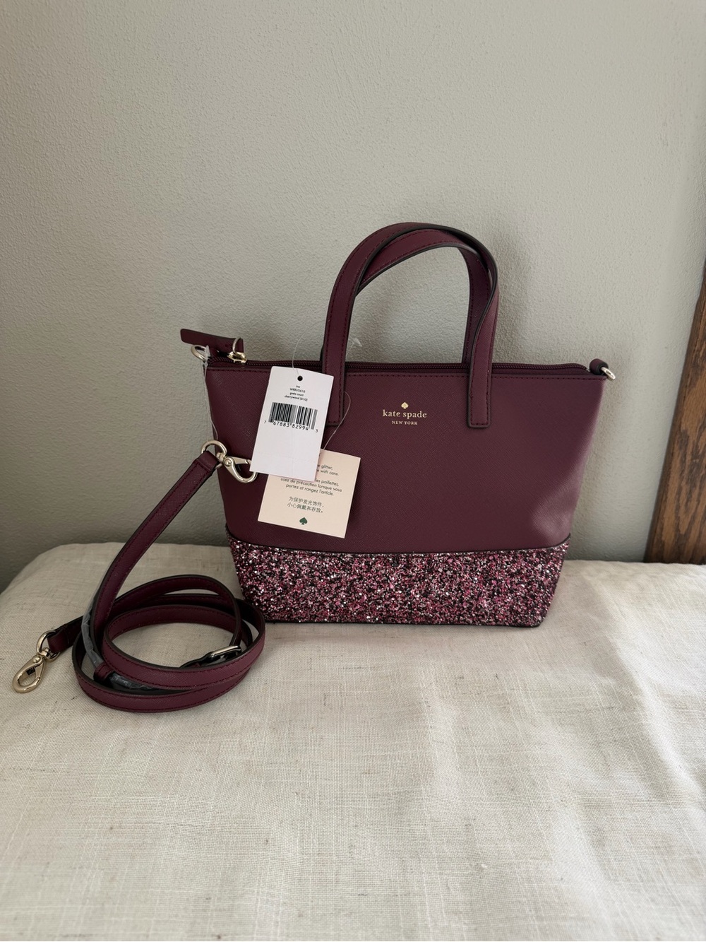 kate spade Greta Court Cherrywood Glitter Crossbody Bag NWT